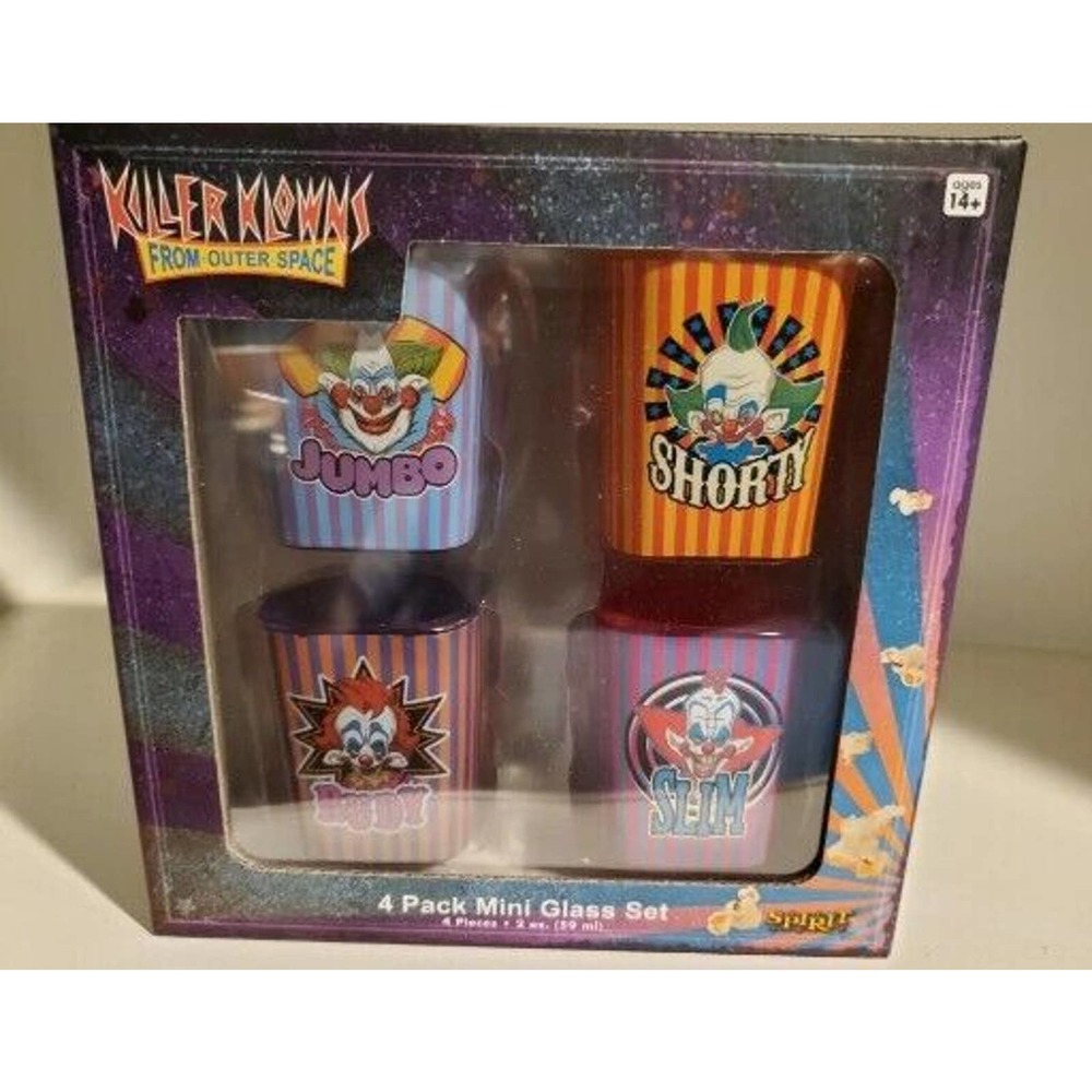Killer Klowns From Outer Space 4 Pack Shot Glass Set Jumbo, Shorty Rudy Slim NEW
